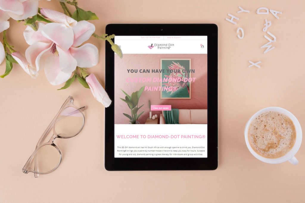 Diamond dot painting website design craft gone sparkly diandra holden product designer case study mockup tablet